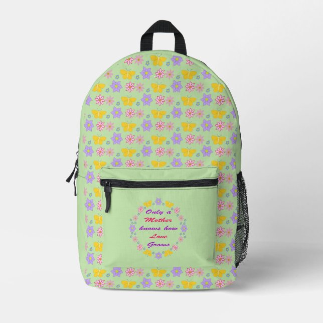 Mothers Day Flowers and Butterflies Printed Backpack (Front)