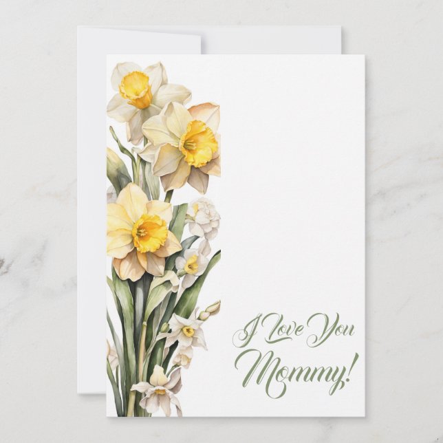 Mother's Day Flowers Daffodils Watercolor Holiday Card (Front)