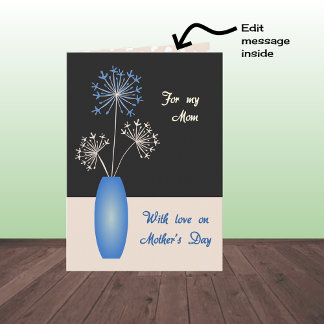Mothers Day flowers in blue vase mum modern Card