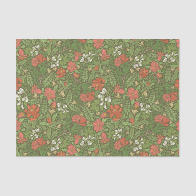 Mother's Day Flowers Red & White Green Foliage Tissue Paper (Front)