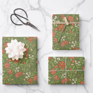 Mother's Day Flowers Red & White Green Foliage Wrapping Paper Sheet