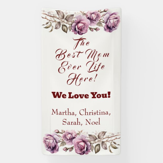 Mother's Day Flowers Roses Watercolor.  Banne Banner (Vertical)