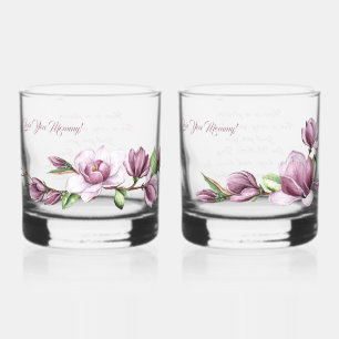 Mother's Day Flowers Tulips Watercolor Whiskey Glass