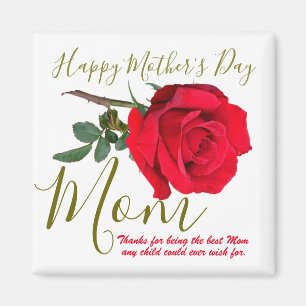 Mothers Day Foliage Red Rose Magnet