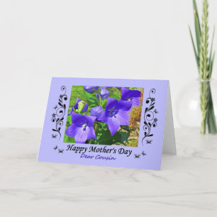 Mother's Day for Cousin Blue Flowers & Curlicues Card