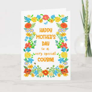 Mothers Day For Cousin with Pretty Floral Border Card