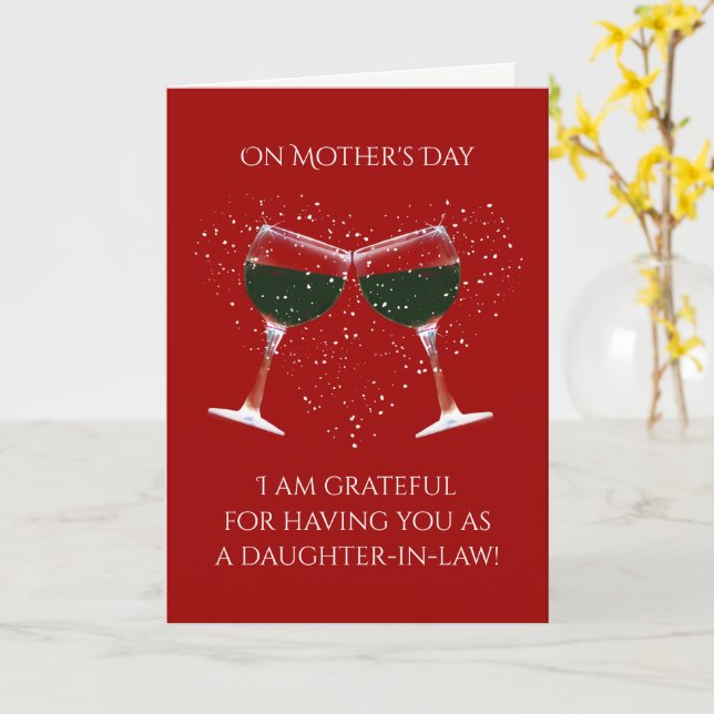 Mother's Day for Daughter In Law Funny Wine Card (Yellow Flower)