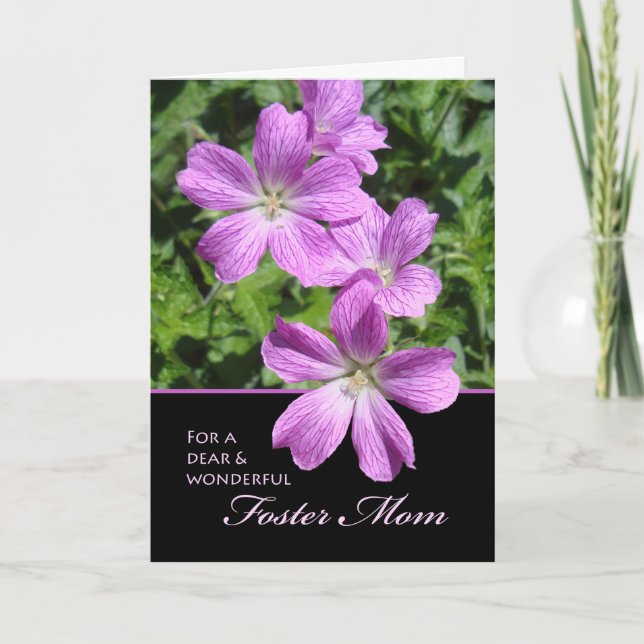 Mother's Day for Foster Mom, Purple Geraniums Card (Front)