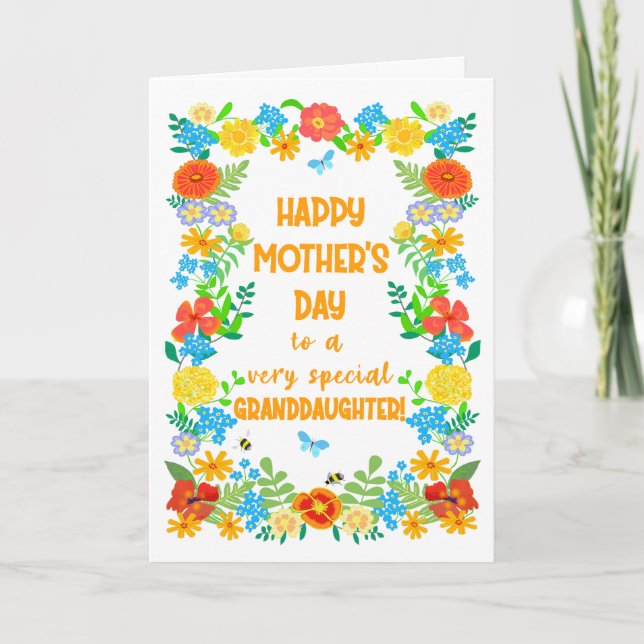Mothers Day For Granddaughter Pretty Floral Border Card (Front)