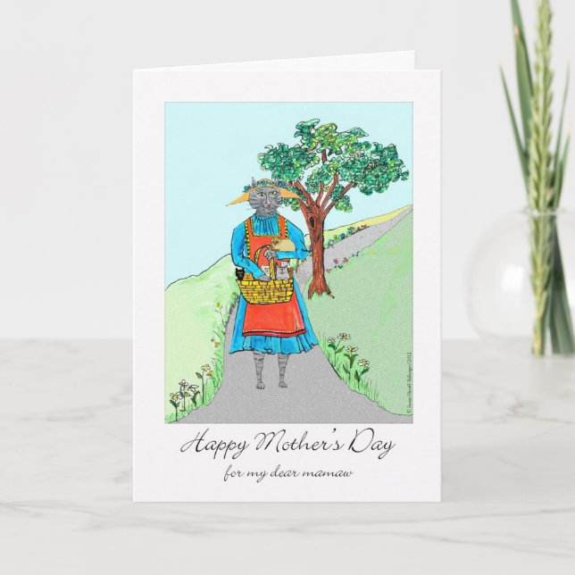 Mother's Day for Mamaw with Mother Cat and Basket Card (Front)