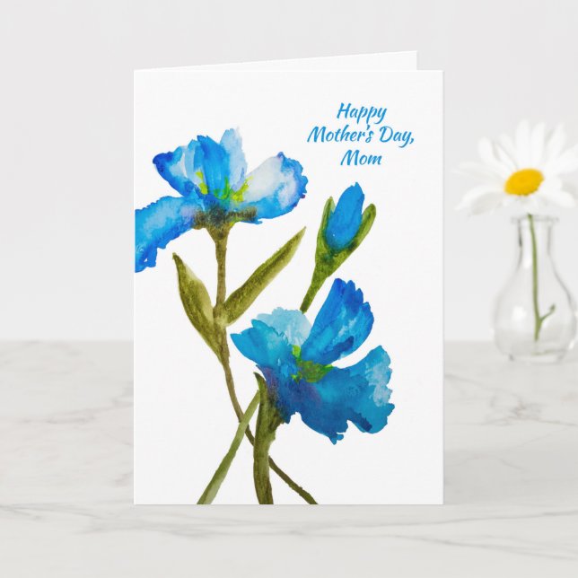 Mothers Day for Mom Blue Watercolor Irises Card (Small Plant)