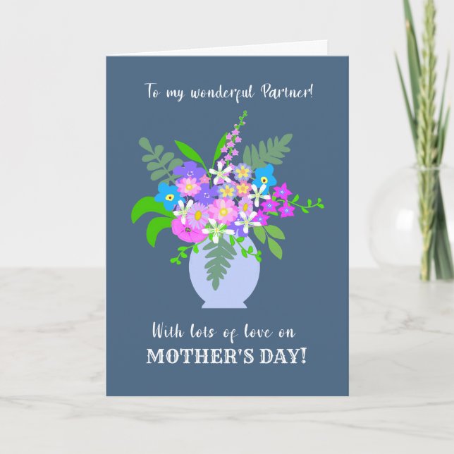 Mothers Day For Wonderful Partner Vase of Flowers Card (Front)