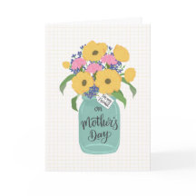 Mother's Day Friend w Mason Jar of Yellow Flowers