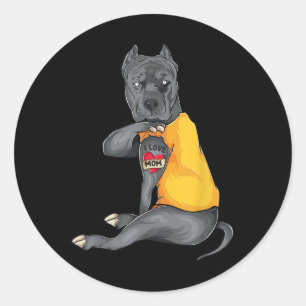 Mothers Day Funny Dog Pitbull I Love Mum Tattoo Gi Classic Round Sticker