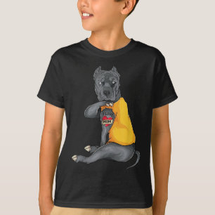 Mothers Day Funny Dog Pitbull I Love Mum Tattoo Gi T-Shirt