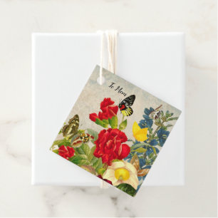Mother's Day Garden Carnations Roses Butterflies Favour Tags