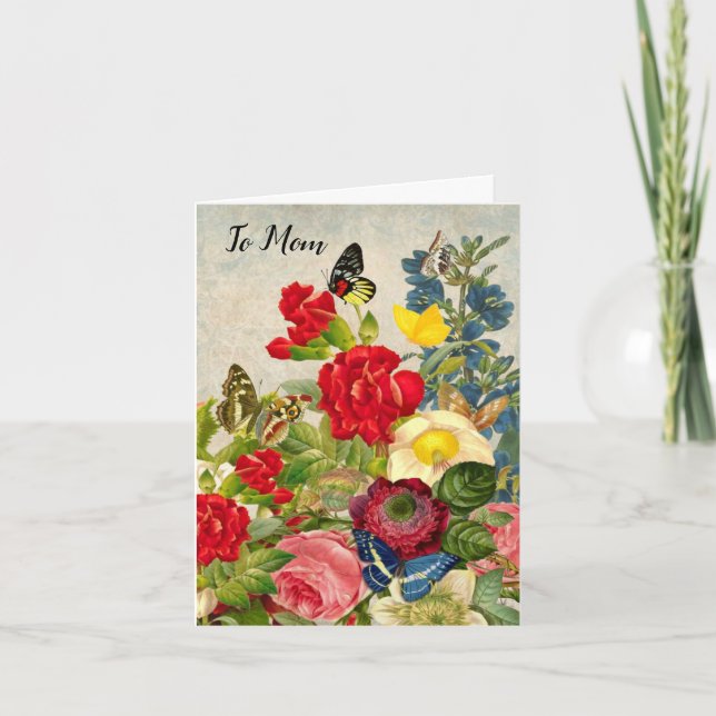 Mother's Day Garden Carnations Roses Butterflies Holiday Card (Front)