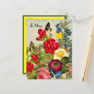 Mother's Day Garden Carnations Roses Butterflies Postcard