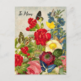 Mother's Day Garden Carnations Roses Butterflies Postcard