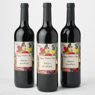 Mother's Day Garden Carnations Roses Butterflies Wine Label