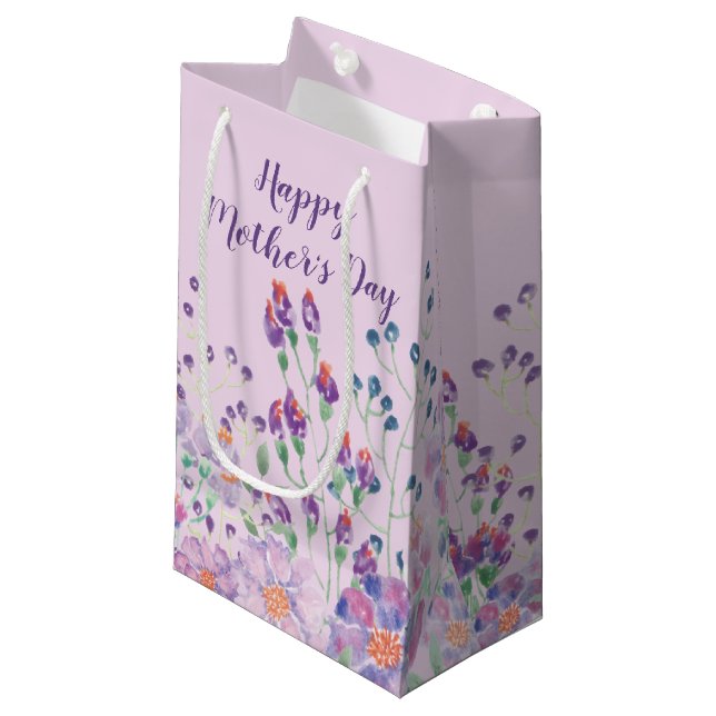 Mother's Day Garden Flowers on Pink Small Gift Bag (Front Angled)