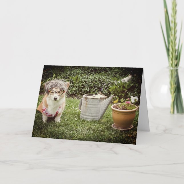 Mother's Day Gardening Corgi greeting card (Front)