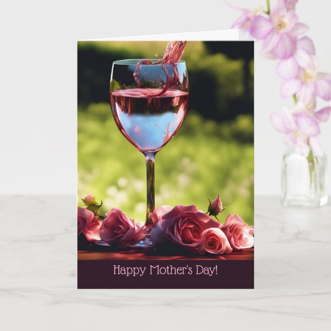Mothers Day General Rose Wine and Roses  Card (Orchid)