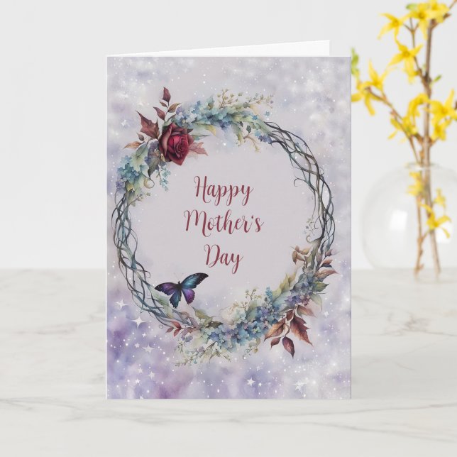 Mothers Day General with Pretty Wreath Butterfly Card (Yellow Flower)