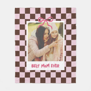 Mother's Day Gift Best Mom Custom Photo Checkered Fleece Blanket