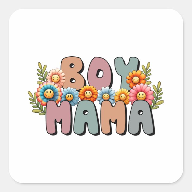 Mother's Day Gift | Boy Mama Square Sticker (Front)
