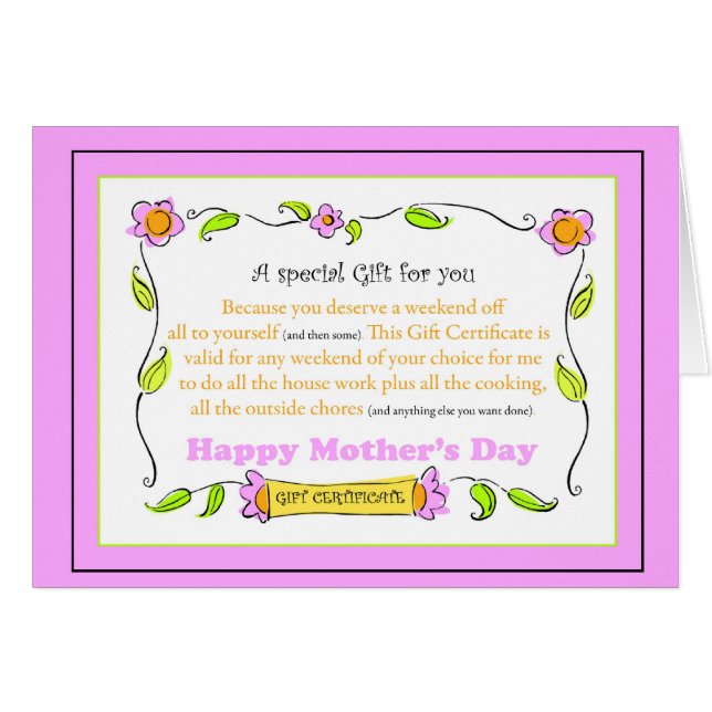 Mother's Day Gift Certificate Pink (Front Horizontal)