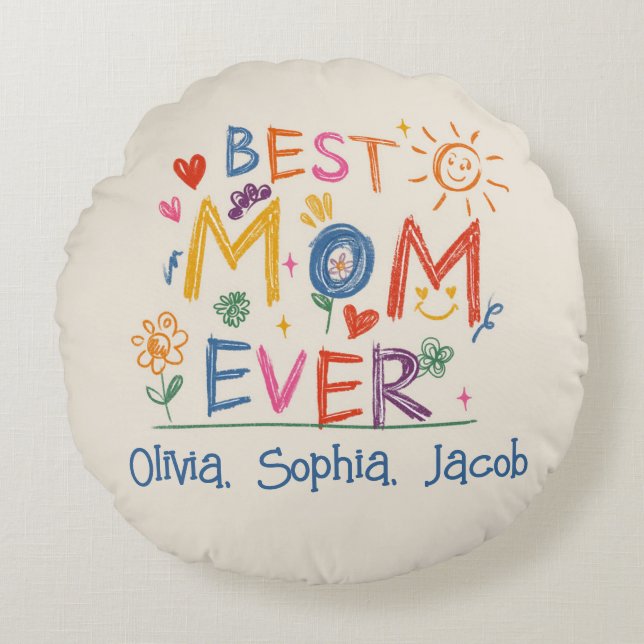 Mother's Day Gift, Custom Best Mum Ever Round Cushion (Front)