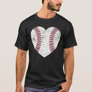 Mother's Day Gift Distressed Heart Baseball Heart T-Shirt