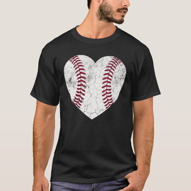 Mother's Day Gift Distressed Heart Baseball Heart T-Shirt (Front)