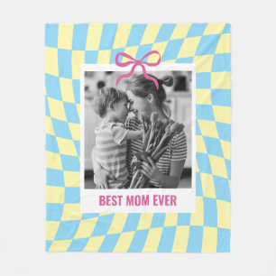 Mother's Day Gift for Best Mum Custom Photo Check Fleece Blanket