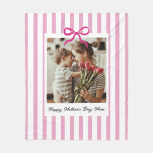 Mother's Day Gift for Best Mum Custom Photo Stripe Fleece Blanket