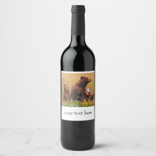 Mothers day gift mama bear with cubs wine label