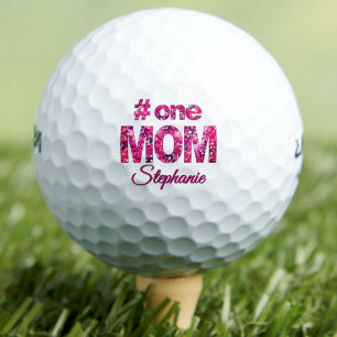Mothers Day Gift #One MOM Pink Floral Personalized Golf Balls