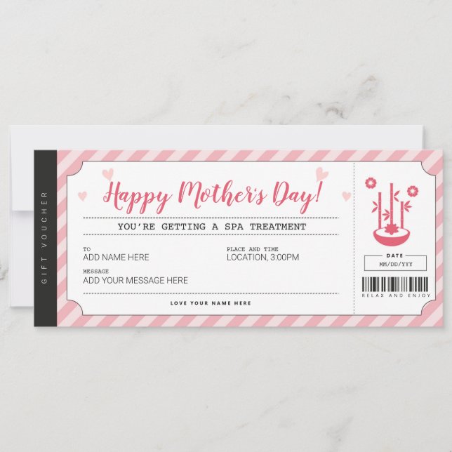 Mothers Day Gift Spa Treatment Voucher Certificate Invitation (Front)