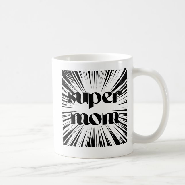 Mother's Day Gift, Super Mum, Black and White  Coffee Mug (Right)