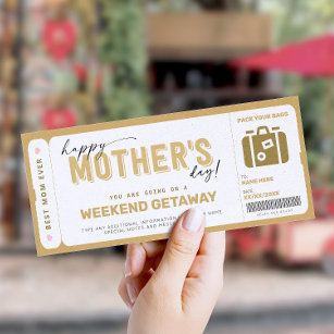 Mother's Day Gift Ticket Weekend Getaway Voucher Invitation