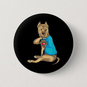 Mothers Day Gifts Funny Dog Pitbull I Love Mum Tat 6 Cm Round Badge