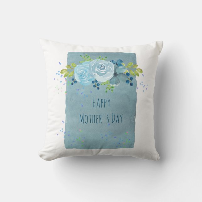 Mothers Day Gifts Modern Dusty Blue Flowers Custom Cushion (Front)
