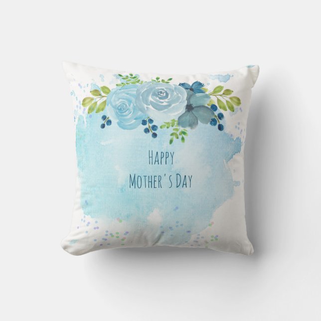 Mothers Day Gifts Modern Dusty Blue Flowers Custom Cushion (Front)