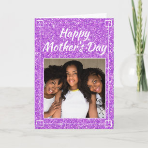 Mother's Day Girly Glitter Custom Family Photo Card