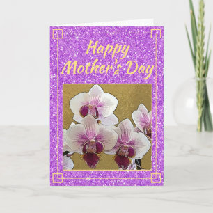 Mother's Day Girly Purple Glitter Flowers Photo Card