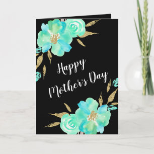 Mother's Day Gold Teal Blue Floral Custom Design Card