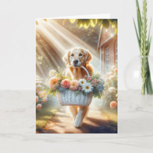 Mother's Day Golden Retriever With Flower Basket Card