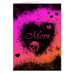 Mothers Day Goth Pink Orange with Skulls, Hearts