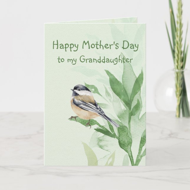 Mother's Day Granddaughter  Chickadee Garden Bird  Card (Front)
